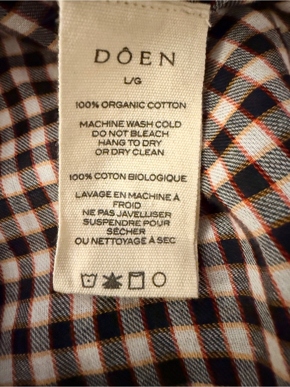 DÔEN Gingham Button Front Midi Dress Brown Cream Size L - Picture 9 of 9